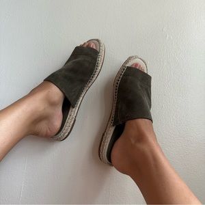 Splendid Olive Green Suede Espadrille Slide Sandals